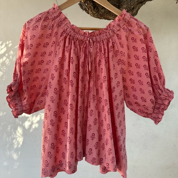 DÔEN Shore Top - Pink Sunflower Block Print- Size XS - Picture 2 of 8